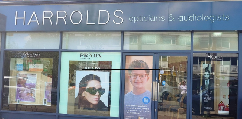 An image of the shop front outside a Harrold Opticians branch.